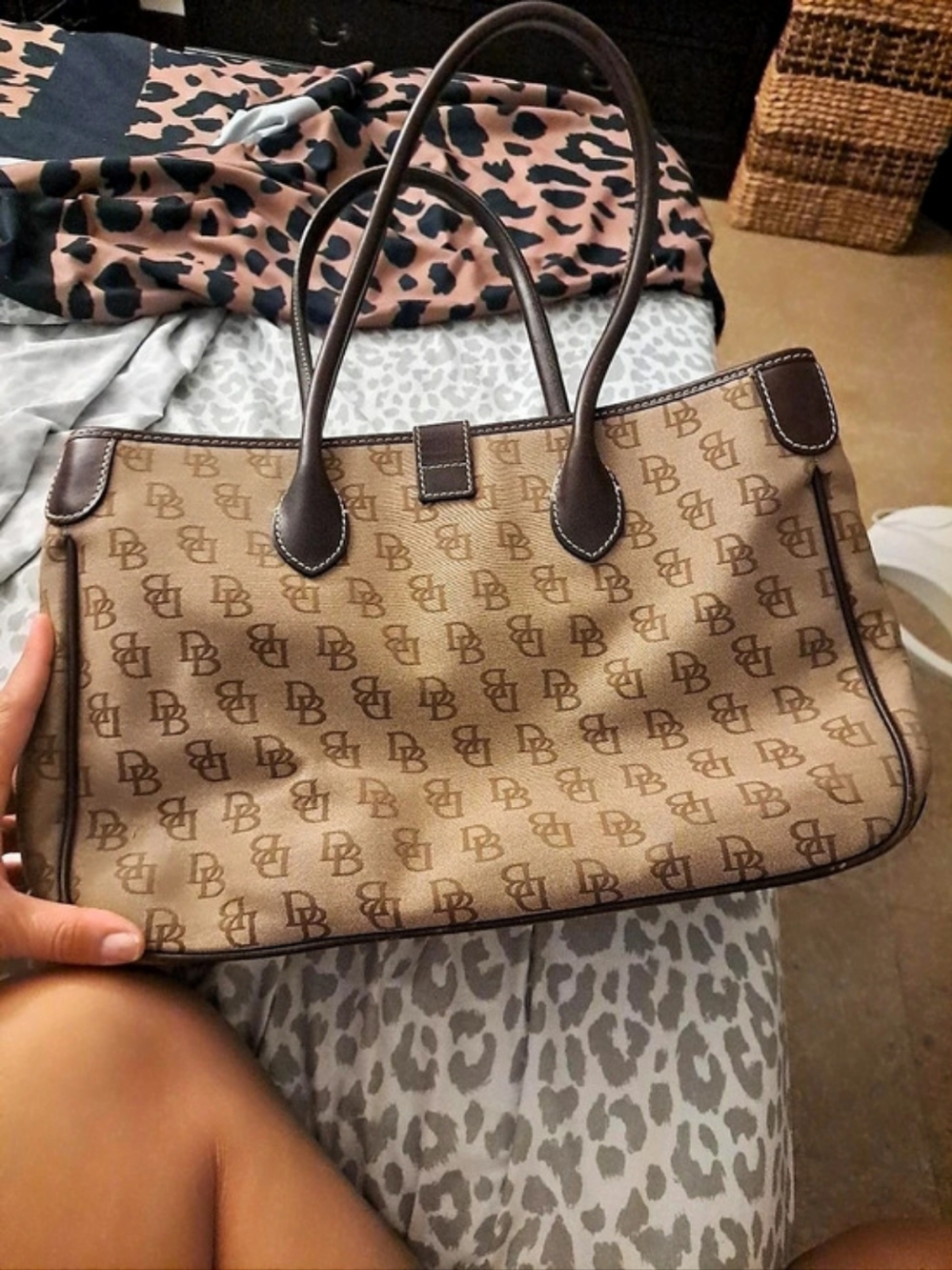 Dooney & Bourke Monogram Tote in Brown & Tan